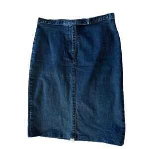 y2k Womens Blue Denim Skirt Size 6 Dark Wash Cotton Stretch Midi Girl Next Door
